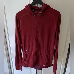 Mens Red Nike Dri Fit Running Full Zip Hoody - L